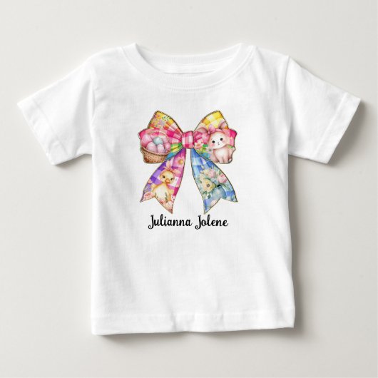 名前入り カラフル イースター コケッタ リボン ベビーTシャツ (正面)