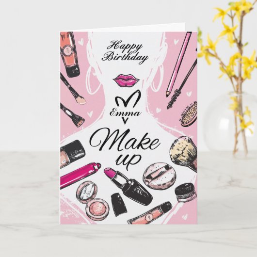 名前入り ガーリーメイク 誕生日カード カード (黄色い花)