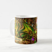 名前入り ゴールド グリーン ドラゴン 本とコーヒー コーヒーマグカップ (正面左)