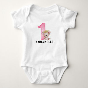 名前入り テディベア 女の子 ピンク 1歳 誕生日 ベビーボディスーツ