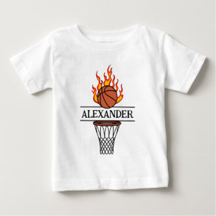 名前入り ファイヤー バスケットボール&フープ ベビーTシャツ