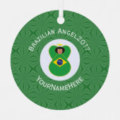 名前入り ブラジル国旗の天使 年のラウンド メタルオーナメント (正面)