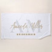 名前入り ホワイトゴールド モダン モノグラム ビーチタオル (正面)