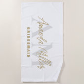 名前入り ホワイトゴールド モダン モノグラム ビーチタオル (正面)