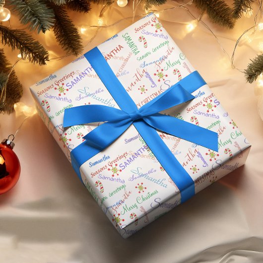 名前入り 小さい文字 ホリデー クリスマス ラッピングペーパー
