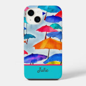 名前入り 水彩画風カラフル傘デザイン iPhoneケース (裏面)