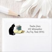 名前入り 猫と本の返送ラベル ラベル (インサイチュ)