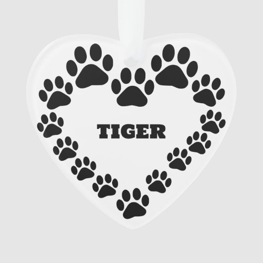 名前入り 猫の肉球 ハート オルナメント オーナメント (正面)