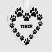 名前入り 猫の肉球 ハート オルナメント オーナメント (正面)