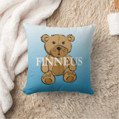 名前入り 緑と青のストライプ テディベア クッション (ブランケット)