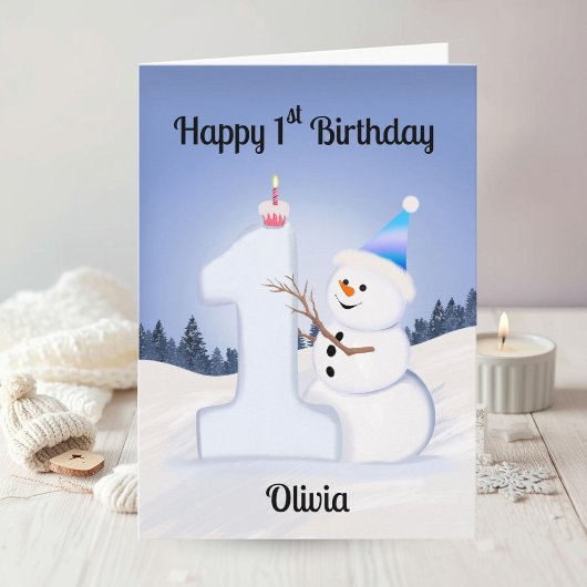 名前入り 1歳 誕生日 おめでとう 雪だるま ビルダー カード