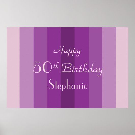 名前入り、50歳の誕生日を紫のストライプでお祝い ポスター (正面)