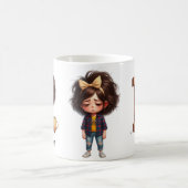 名前入り I 眠い朝のチェック柄 キャラクタ コーヒーマグカップ (中央)