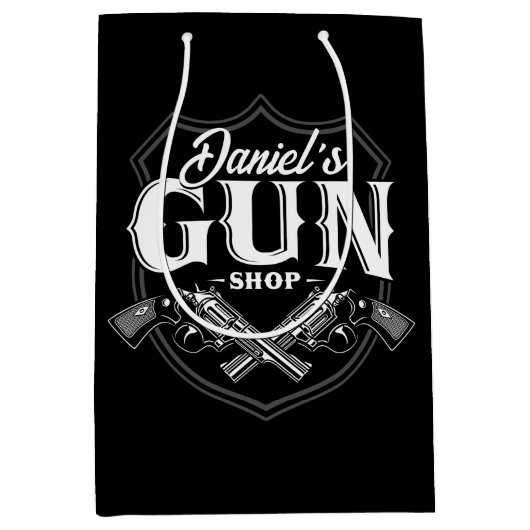 名前入り NAME 古いリボルバー銃専門店 銃火器 ミディアムペーパーバッグ (正面)