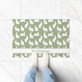 名前入り Sage Green And White Bunnies イースター ドアマット