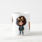 名前入り W 眠い朝のチェック柄 キャラクター コーヒーマグカップ (中央)