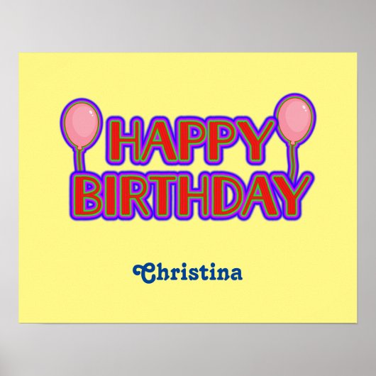 名前入りHappy Birthday輝く輪郭テキスト ポスター (正面)