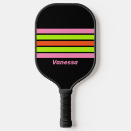 名前入りHI-VISとピンクのストライプ柄 ピックルボールラケット