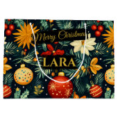 名前入力可能なクリスマスオーナメント飾り ラージペーパーバッグ (裏面)