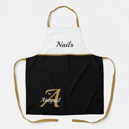 名前別の白黒爪、 ネイルパーソナライズされた エプロン (正面)