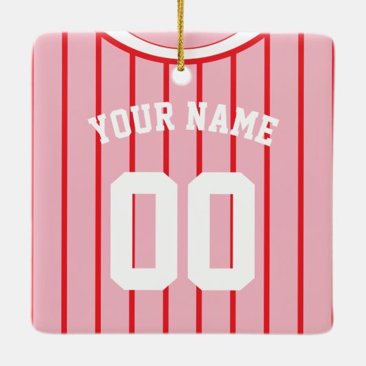 名前及び数野球のソフトボールのジャージーのテンプレート セラミックオーナメント (裏面)