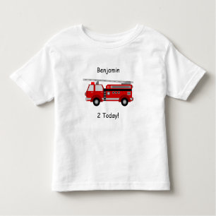 名前及び"2の幼児の普通消防車のTシャツ今日! " トドラーTシャツ