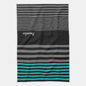 名前名門私立校風のの新しいストライプティール(緑がかった色) キッチンタオル (縦)