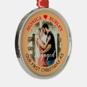 名前婚約したの追加初めてのクリスマス写真の日付 メタルオーナメント (右)