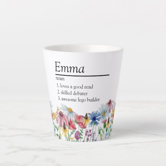 名前定義の国の素朴ワイルドフラワー縁ど カフェラテマグ (正面)