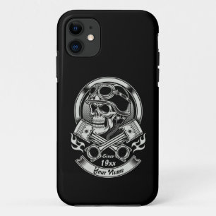 名前年の追加ヴィンテージバイクもしくは自転車に乗る人スカルのクロスピストン  iPhone 11 ケース