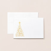 名前座席表金ゴールドフォイルドクリスマスツリー&スターズ 箔カード (封筒付き正面)