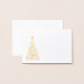 名前座席表金ゴールドフォイルドクリスマスツリー&スターズ 箔カード (封筒付き正面)