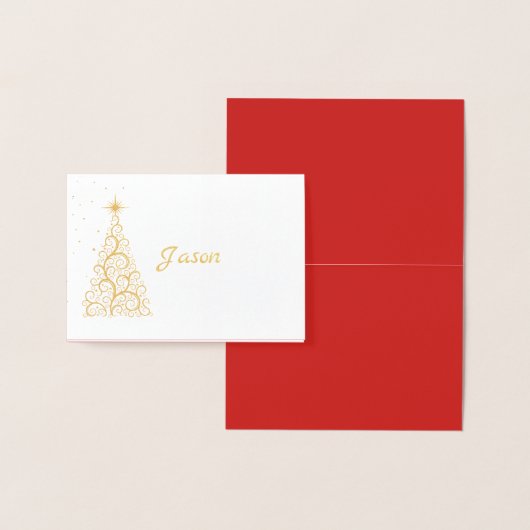 名前座席表金ゴールドフォイルドクリスマスツリー&スターズ 箔カード (ディスプレー)