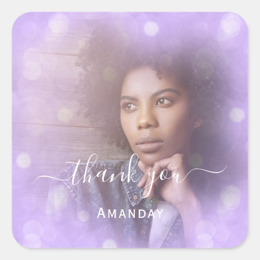 名前感謝していフォトパープルブライダルSweet16 スクエアシール (正面)