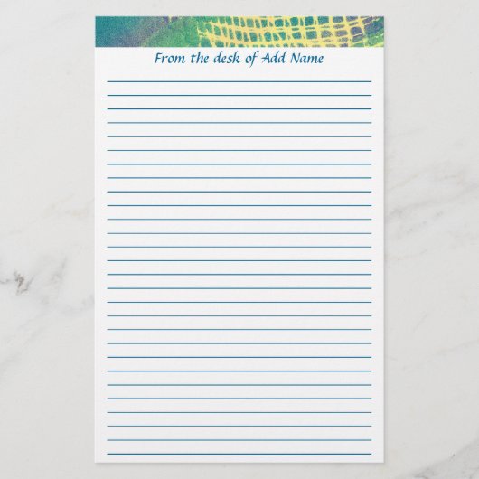 名前抽象芸術青い緑の紫の線の付いたひな形 便箋 (正面)