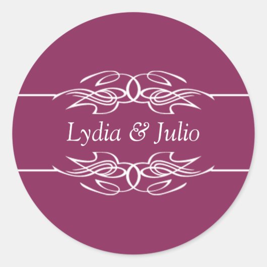 名前招待状ダークラズベリー ラウンドシール (正面)