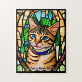 名前文字ステンドグラス猫の青い目を追加 ジグソーパズル (縦)