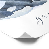 名前文字ホワイトブルーウォーター色オルカキラークジラ ポスター (角)