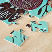 名前文字、フクロウの枝に花とアクアSを追加 ジグソーパズル (側面)