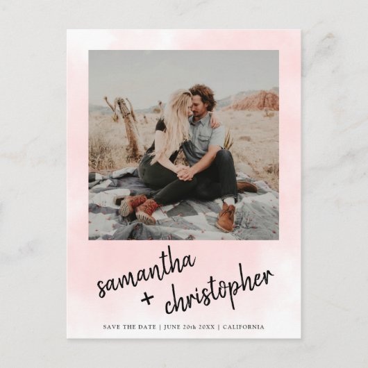 名前日付を保存するタイポグラフィピンクの写真 案内ポストカード (正面)