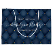 名前日付ハーレクインブルー誕生日 ラージペーパーバッグ (裏面)