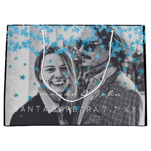 名前日付写真結婚式の引き出物サンキューブルースターズ ラージペーパーバッグ (正面)