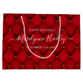 名前日付Harlequin Red誕生日 ラージペーパーバッグ (裏面)