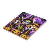 名前気持ち年不気味スケルトン魔女ファミリ タイル (側面)