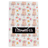 名前水彩層ケーキバラ模様 ミディアムペーパーバッグ (正面)