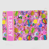 名前😍混合ピックボールピンク ゴルフタオル (横)