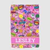 名前😍混合ピックボールピンク ゴルフタオル (正面)