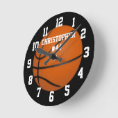 名前番号バスケットボール ラウンド壁時計 (傾斜)