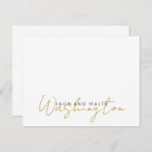 名前結婚したの結婚Monogram金ゴールドスクリプト（白） ノートカード (正面/裏面)