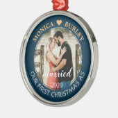 名前結婚したの追加初めてのクリスマス写真の日付 メタルオーナメント (左)